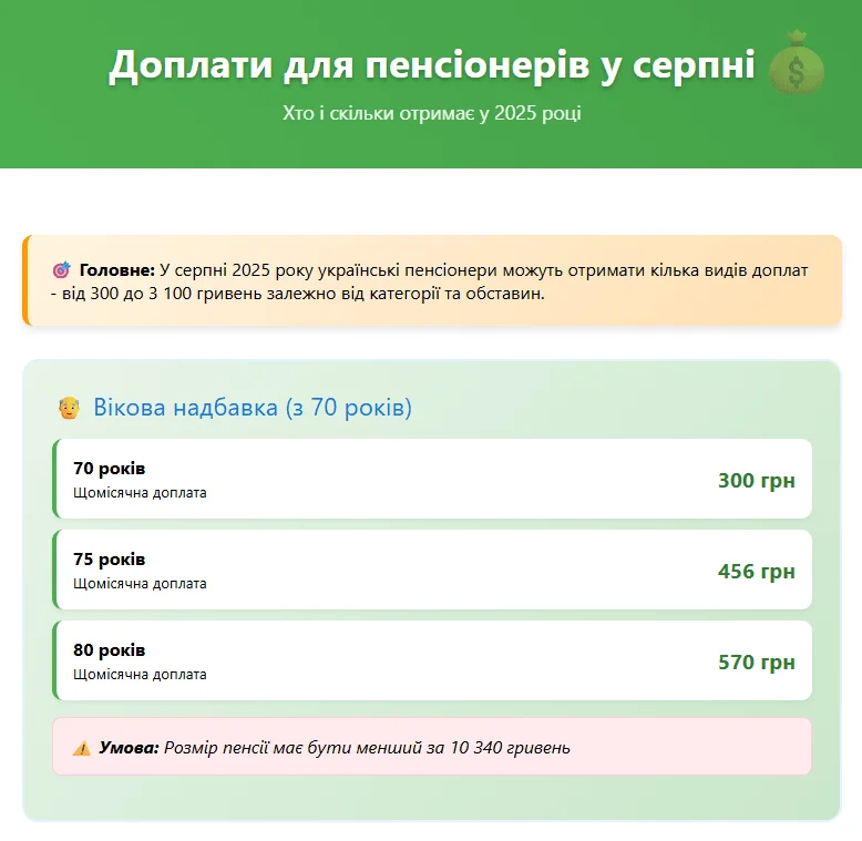 Доплати для пенсіонерів у серпні 2025 року 1 Доплати для пенсіонерів у серпні