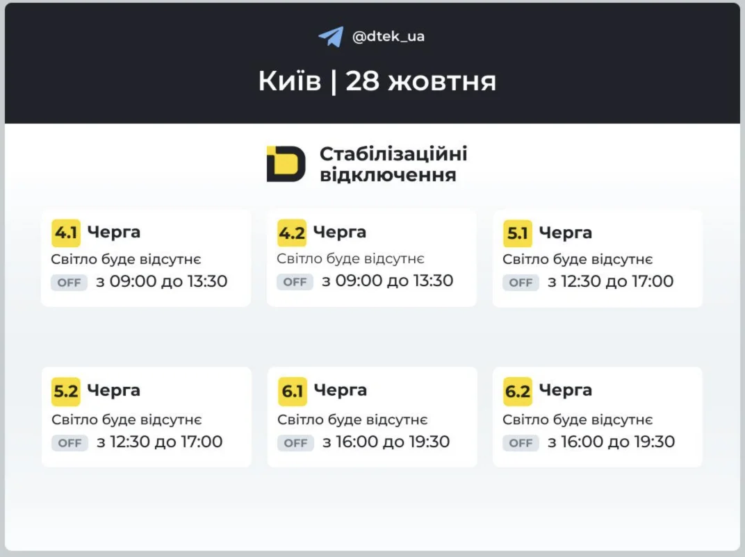 Графіки відключень електрики у Києві на 28 жовтня 2 Графіки відключень у Києві